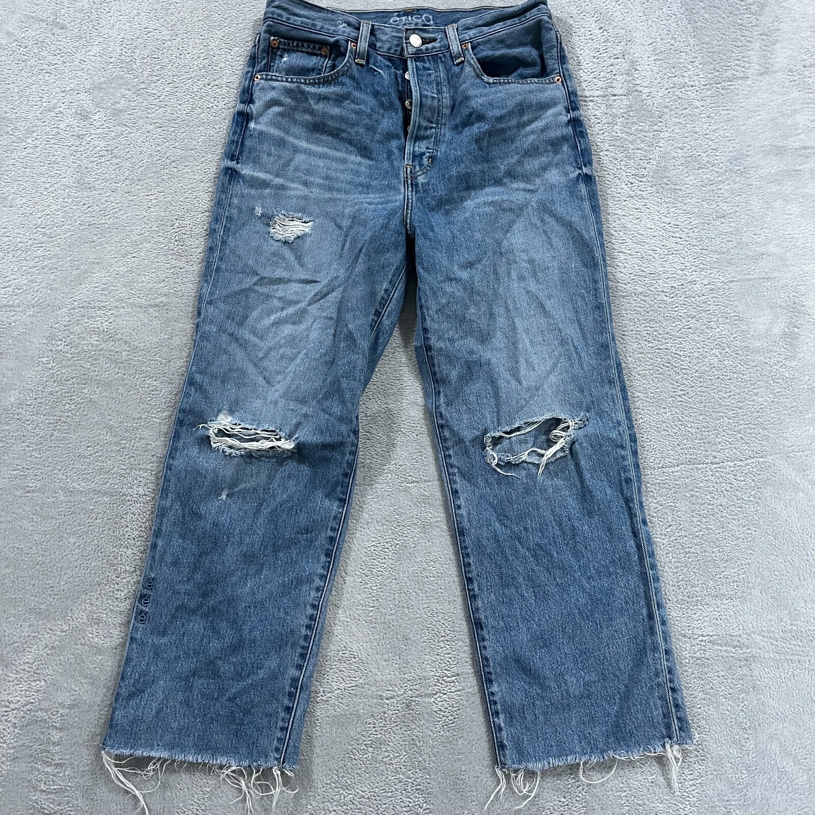 Etica Jeans Women's 27 Denim Straight Distressed High-Rise Y2k 28x24.5 Baggy